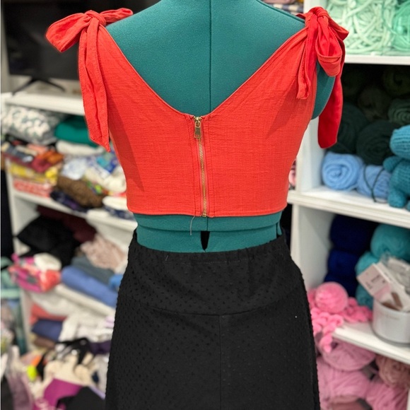 Red Crop Halter Corset Top 100% cotton Size M - Picture 4 of 9